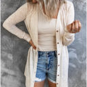 XXL Beige Open-Front Buttons Cardigan